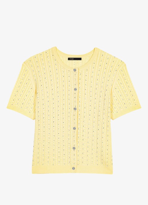 Maje Mapilo vest in zijdeblend met strass - voorkant 6 geel