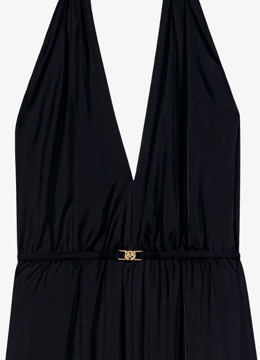 Maje Maxi halter jurk - detail donkerblauw