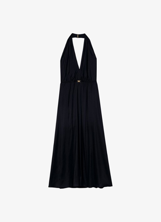 Maje Maxi halter jurk - voorkant 2 donkerblauw