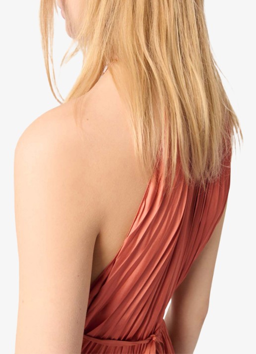 Maje Maxi jurk met plissé - detail 6 zalmroze