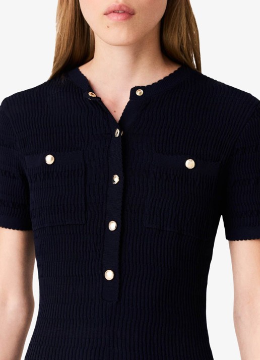 Maje Maxi jurk met sierknopen - detail 6 zwart