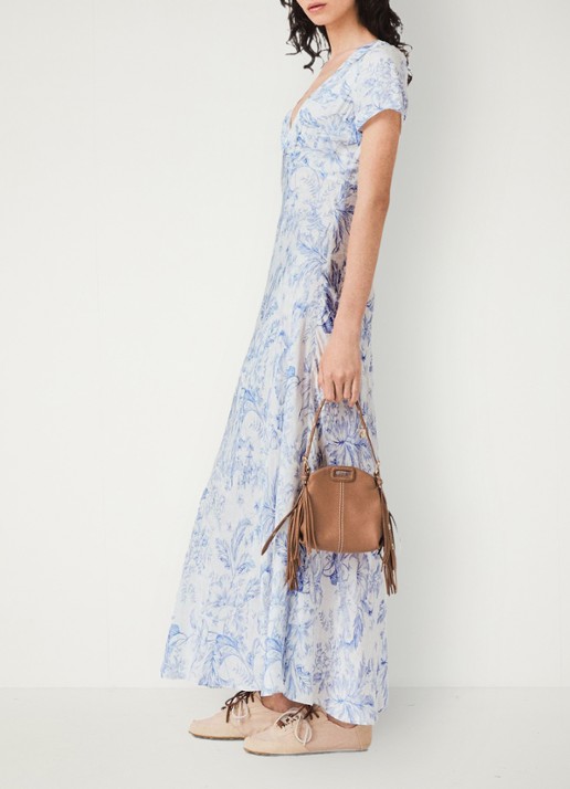 Maje Maxi jurk met V-hals en print - detail blauw
