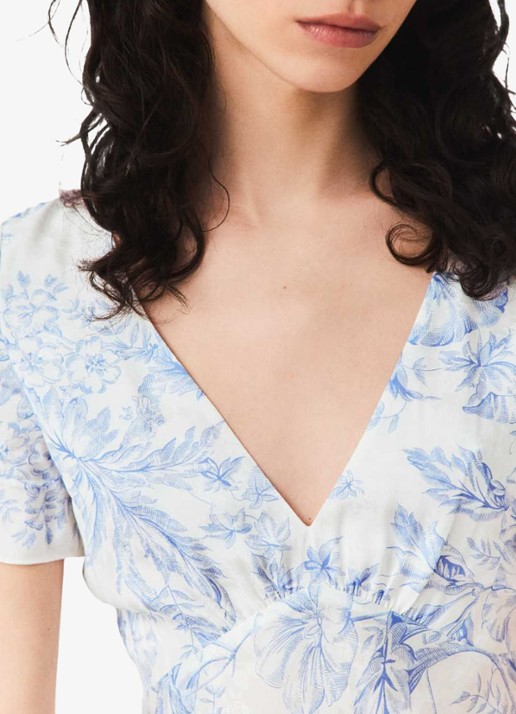 Maje Maxi jurk met V-hals en print - detail 4 blauw