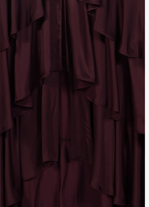 Maje Maxi jurk met volant en ballonmouw - detail 2 bordeauxrood