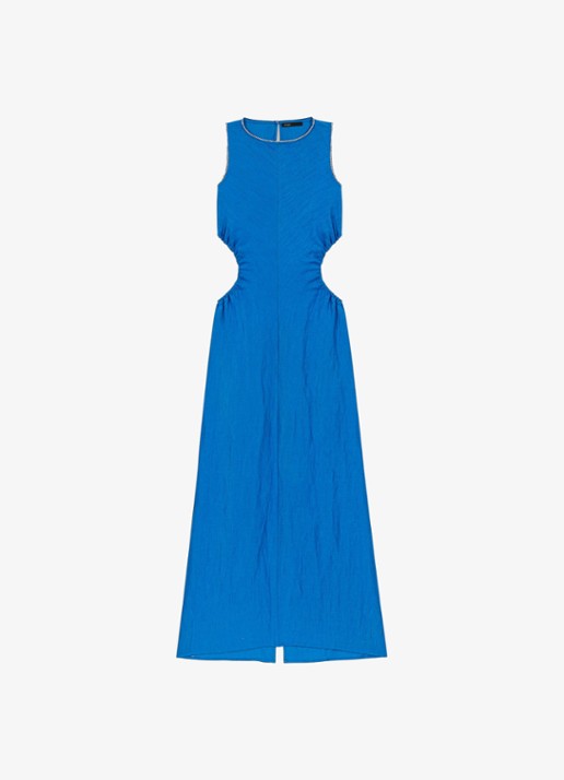 Maje Maxi jurk van linnen met rugdecolleté - voorkant 7 donkerblauw