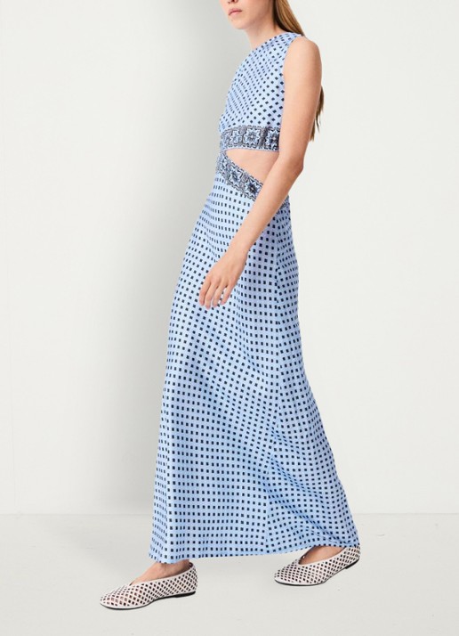 Maje Maxi jurk van zijde met cut-out detail en print