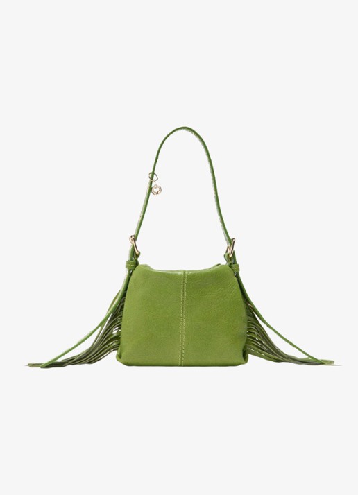 Maje Micro Miss M schoudertas van leer met franjes - detail groen