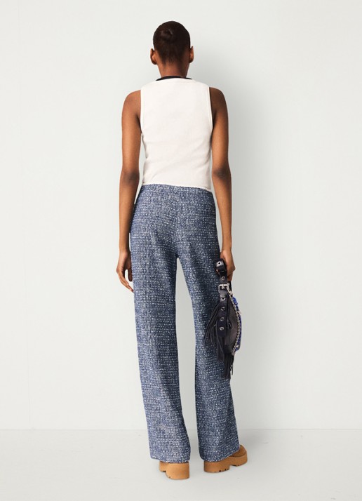Maje Mid waist straight fit broek met tweed-look - achterkant 4 donkerblauw