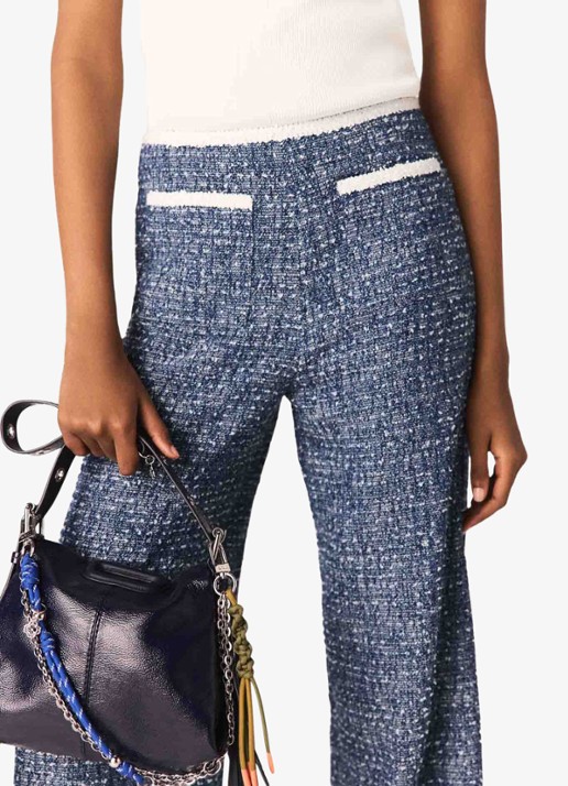 Maje Mid waist straight fit broek met tweed-look - detail 2 donkerblauw