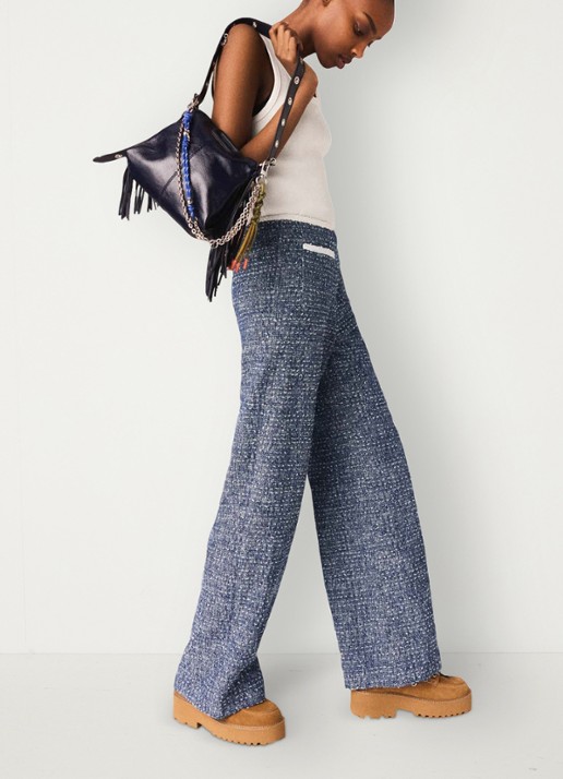Maje Mid waist straight fit broek met tweed-look - detail 3 donkerblauw