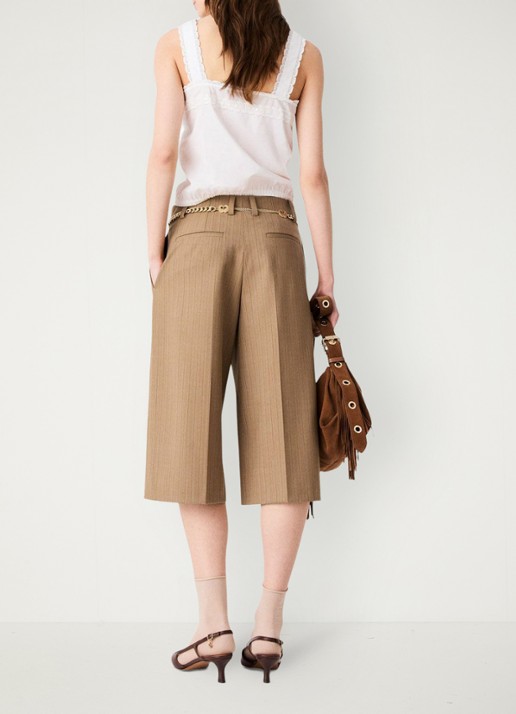Maje Mid waist wide fit korte broek met streepprint - achterkant 6 beige / beige