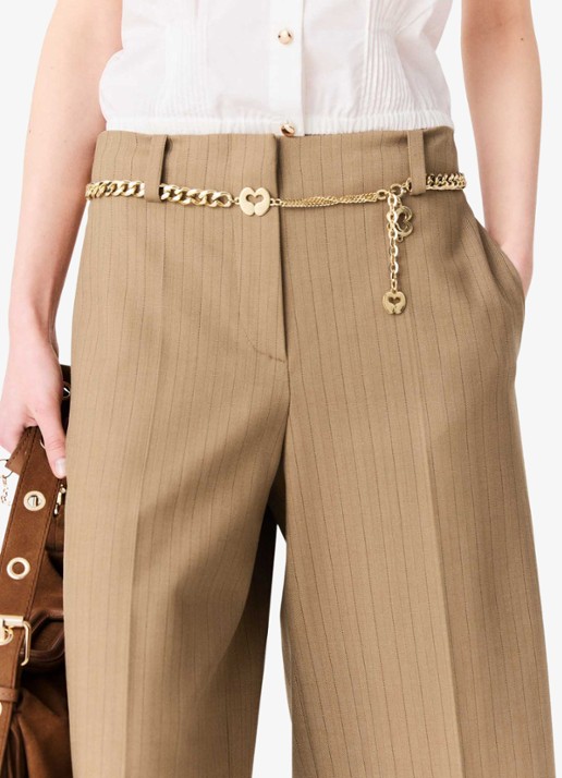 Maje Mid waist wide fit korte broek met streepprint - detail 3 beige / beige