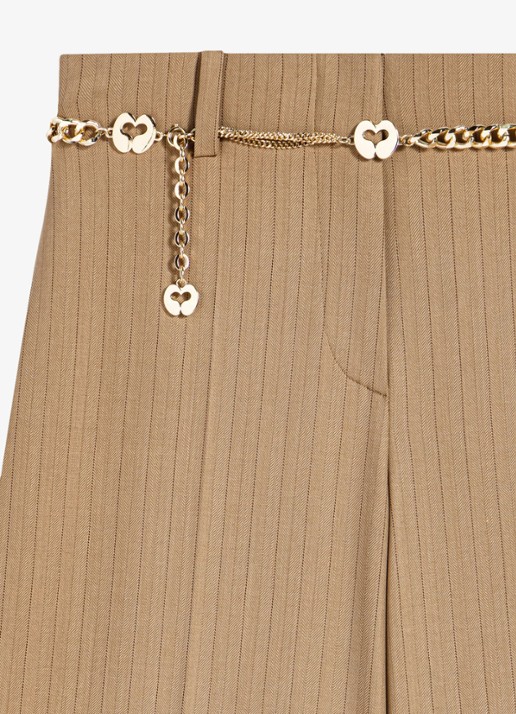 Maje Mid waist wide fit korte broek met streepprint - detail 4 beige / beige