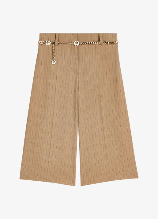 Maje Mid waist wide fit korte broek met streepprint - voorkant 7 beige / beige