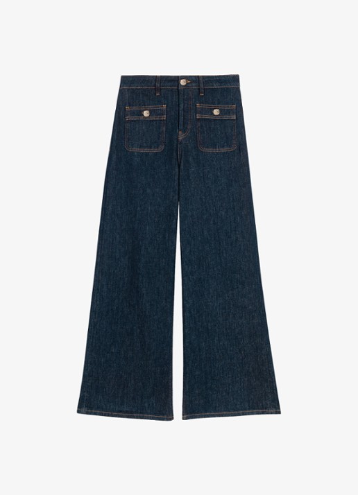 Maje Mid waist wide-leg jeans met opgestikte zakken - voorkant 6 indigo