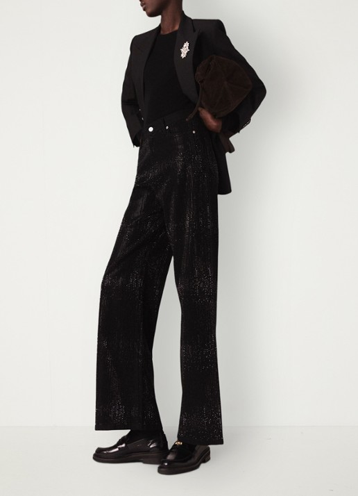 Maje Mid waist wide leg jeans met strass - detail jeans