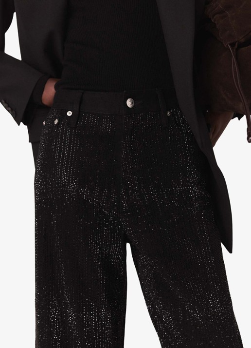 Maje Mid waist wide leg jeans met strass - detail 2 jeans