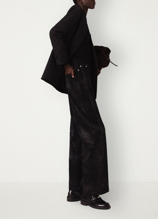 Maje Mid waist wide leg jeans met strass - detail 3 jeans