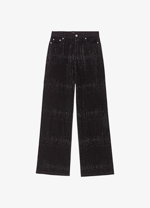 Maje Mid waist wide leg jeans met strass - voorkant 4 jeans
