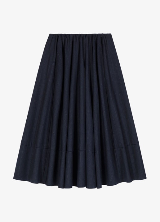 Maje Midi A-lijn rok met plooien - voorkant 6 donkerblauw