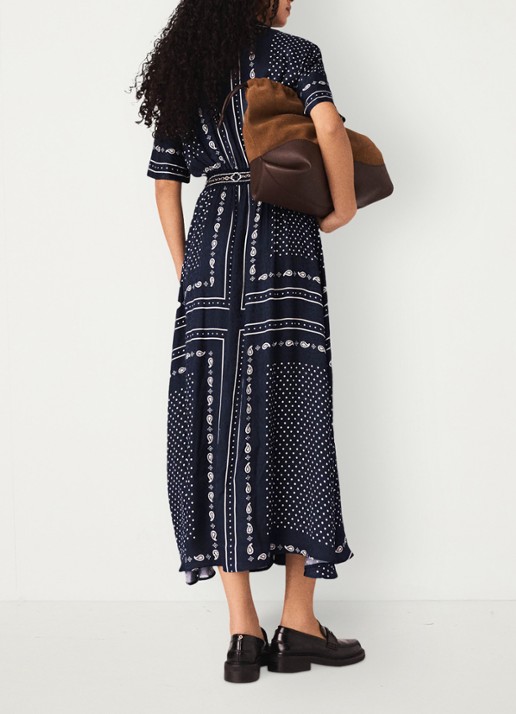 Maje Midi blousejurk met stippenprint - achterkant 7 donkerblauw