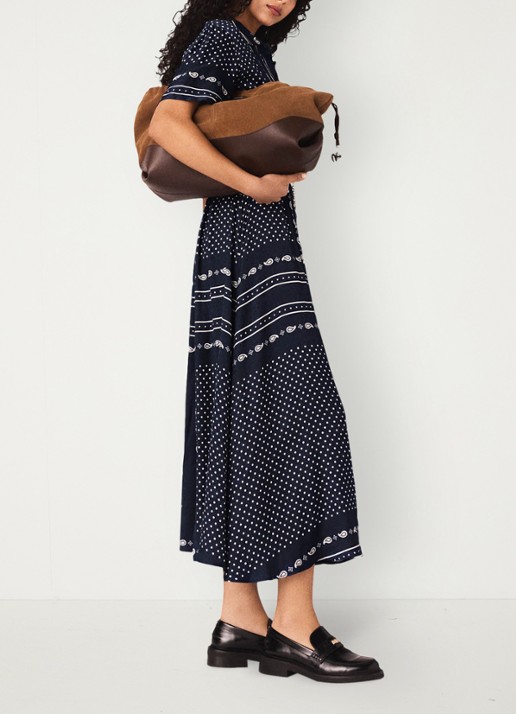 Maje Midi blousejurk met stippenprint - detail 6 donkerblauw