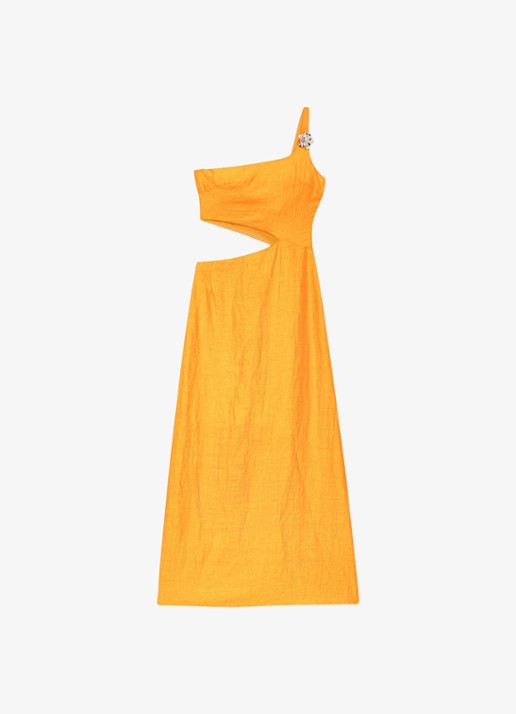 Maje Midi jurk in linnenblend met cut-out detail