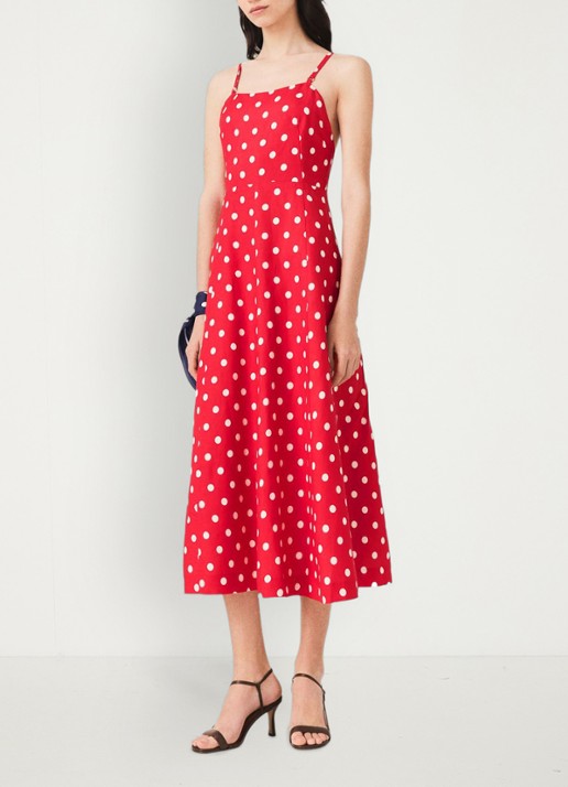 Maje Midi jurk in linnenblend met stippenprint