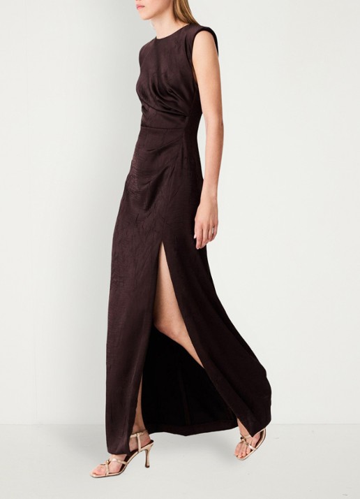 Maje Midi jurk met gedrapeerd detail - detail 2 brown / bruin