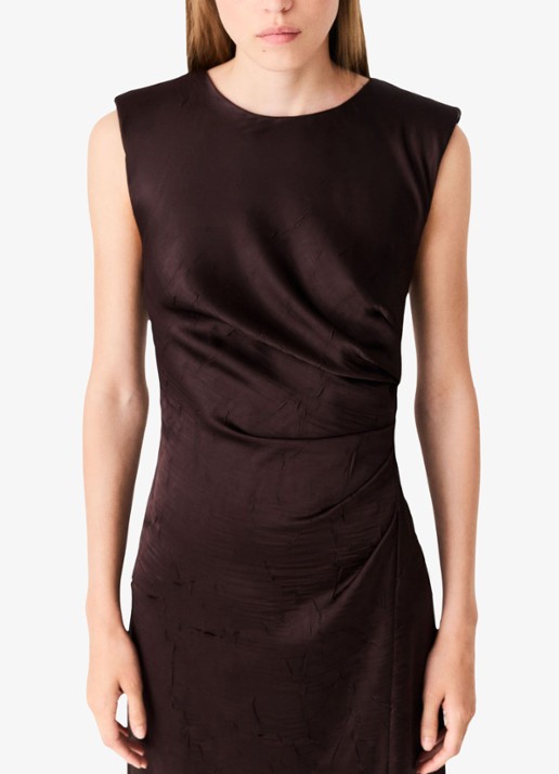 Maje Midi jurk met gedrapeerd detail - detail 4 brown / bruin