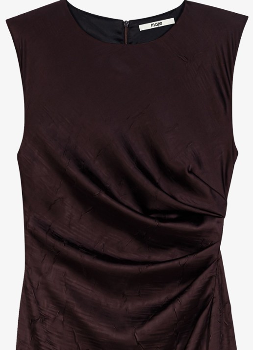 Maje Midi jurk met gedrapeerd detail - detail 2 brown / bruin