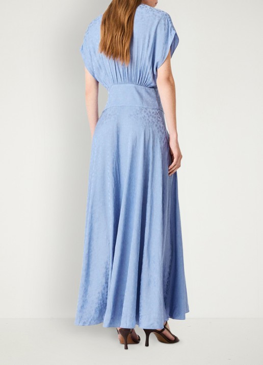 Maje Midi jurk met jacquarddessin - achterkant 6 light blue / lichtblauw