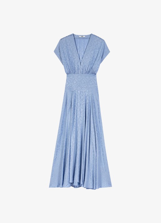 Maje Midi jurk met jacquarddessin - voorkant 7 light blue / lichtblauw