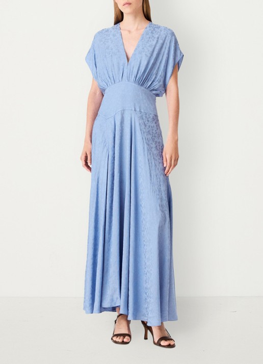 Maje Midi jurk met jacquarddessin - voorkant 8 light blue / lichtblauw
