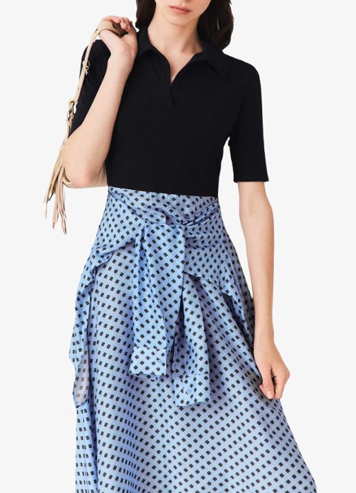 Maje Midi jurk met print - detail 3 lichtblauw