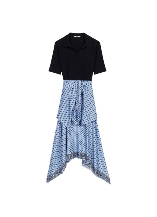 Maje Midi jurk met print - voorkant lichtblauw