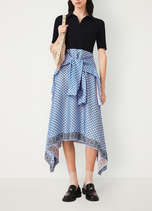 Maje Midi jurk met print - voorkant 2 lichtblauw