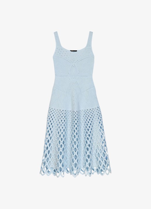Maje Midi jurk met strass en opengewerkt detail - voorkant 5 lichtblauw