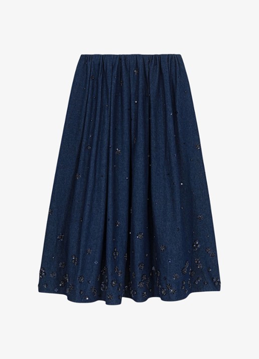 Maje Midi plooirok met kralendecoratie - voorkant 4 donkerblauw