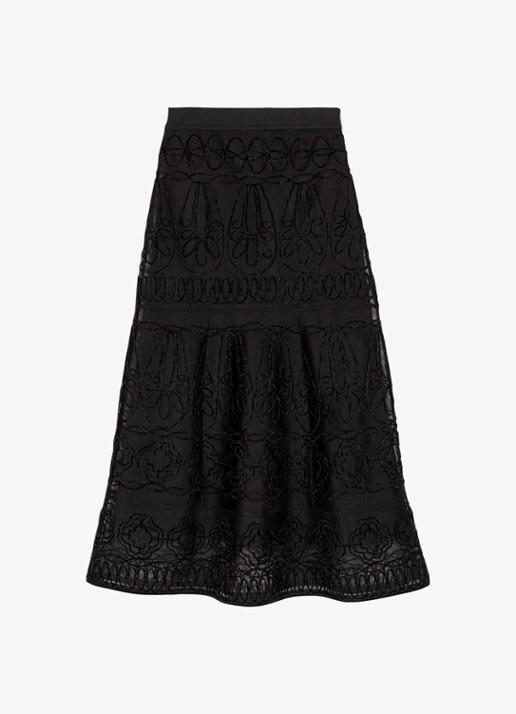 Maje Midi rok met borduring - voorkant zwart