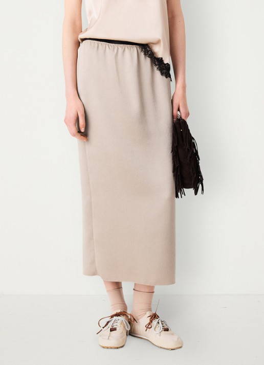 Maje Midi-rok met elastische taille - detail 4 beige / beige