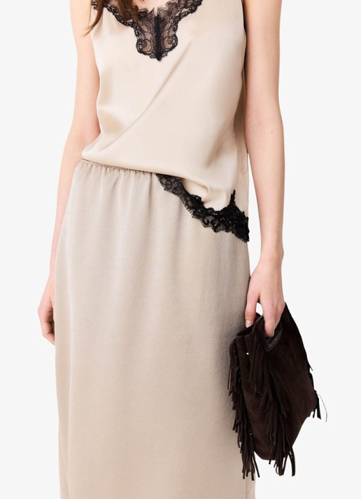 Maje Midi-rok met elastische taille - detail 6 beige / beige
