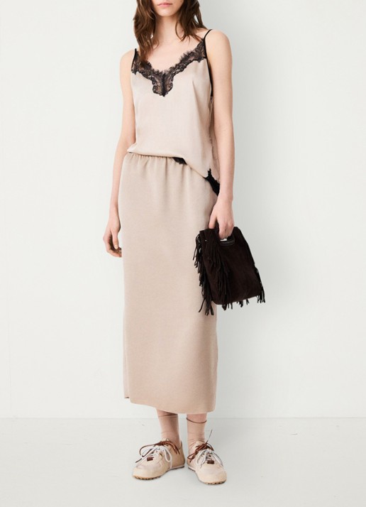 Maje Midi-rok met elastische taille - voorkant 3 beige / beige