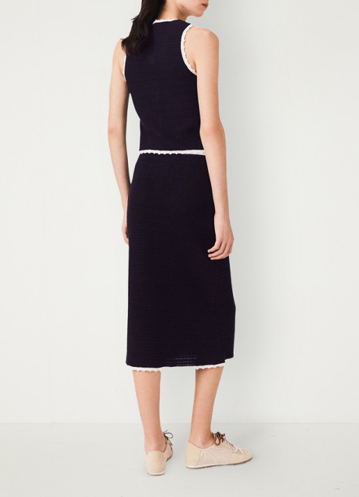 Maje Midi rok met haakwerkbies - achterkant 3 donkerblauw