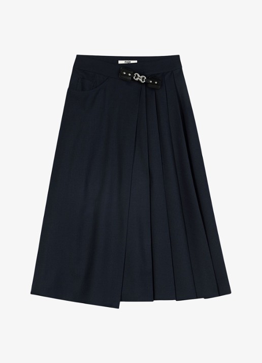 Maje Midi rok met kettingdetail - voorkant 2 donkerblauw