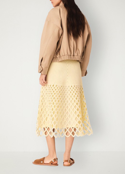 Maje Midi rok met opengewerkt detail en strass - achterkant 5 geel