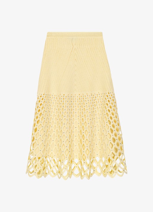 Maje Midi rok met opengewerkt detail en strass - voorkant geel