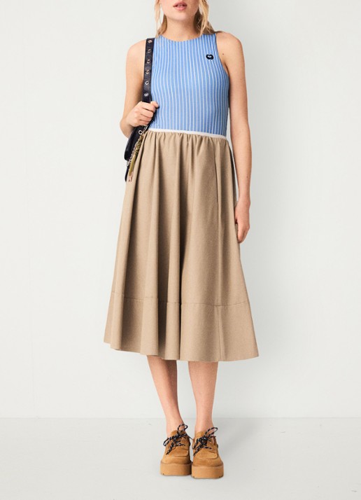 Maje Midi rok met plooien en steekzakken - voorkant 6 beige