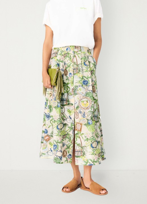 Maje Midi rok met print en steekzakken
