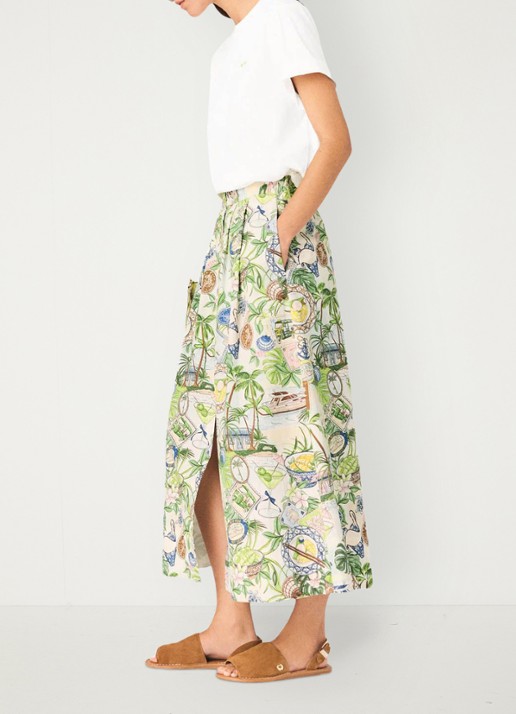 Maje Midi rok met print en steekzakken - detail 2 groen